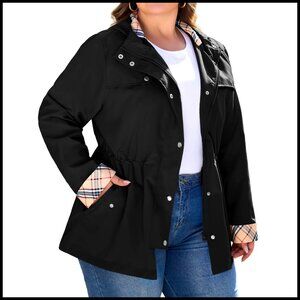 Plus Size Waterproof Raincoat with Hood, Trench Style, Recycled Polyester